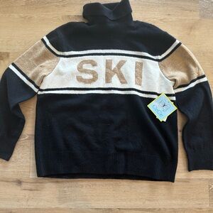 CeCe Black, Cream & Tan 'SKI' Off-the-Shoulder Sweater